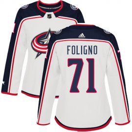 Adidas Columbus Blue Jackets #71 Nick Foligno White Road Authentic Womens Stitched NHL Jersey