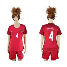 Womens Portugal #4 Miguel Home Soccer Country Jersey