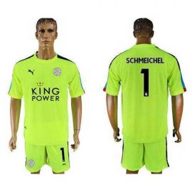Leicester City #1 Schmeichel Shiny Green Goalkeeper Soccer Club Jersey