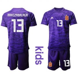 Spain #13 Arrizabalaga Purple Goalkeeper Kid Soccer Country Jersey