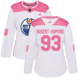Adidas Edmonton Oilers #93 Ryan Nugent-Hopkins White/Pink Authentic Fashion Womens Stitched NHL Jersey