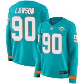 Nike Miami Dolphins #90 Shaq Lawson Aqua Green Team Color Womens Stitched NFL Limited Therma Long Sleeve Jersey