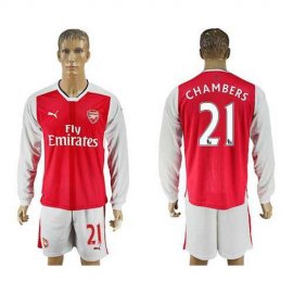 Arsenal #21 Chambers Red Home Long Sleeves Soccer Club Jersey