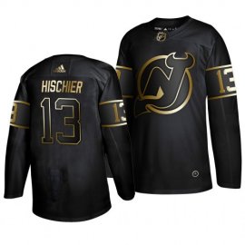 Adidas New Jersey Devils #13 Nico Hischier Mens 2019 Black Golden Edition Authentic Stitched NHL Jersey