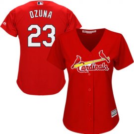 St.Louis Cardinals #23 Marcell Ozuna Red Alternate Womens Stitched MLB Jersey