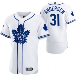 Toronto Maple Leafs #31 Frederik Andersen Mens 2020 NHL x MLB Crossover Edition Baseball Jersey White