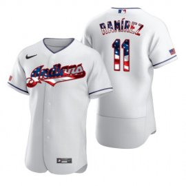 Cleveland Indians #11 Jose Ramirez Mens Nike White Fluttering USA Flag Limited Edition Authentic MLB Jersey