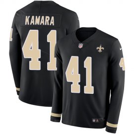 Nike New Orleans Saints #41 Alvin Kamara Black Team Color Mens Stitched NFL Limited Therma Long Sleeve Jersey