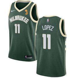 Nike Milwaukee Bucks #11 Brook Lopez 2021 NBA Finals Champions Swingman Icon Edition Jersey Green Mens