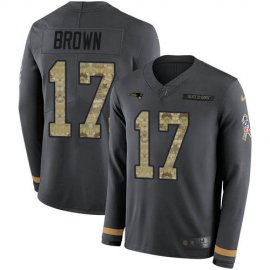Nike New England Patriots #17 Antonio Brown Anthracite Salute to Service Mens Stitched NFL Limited Therma Long Sleeve Jersey