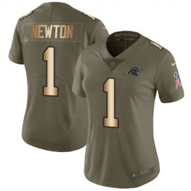 Nike Carolina Panthers #1 Cam Newton Olive/Gold Womens Stitched NFL Limited 2017 Salute to Service Jersey