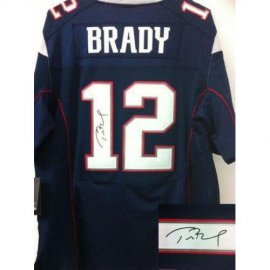 Nike New England Patriots #12 Tom Brady Navy Blue Team Color Mens Stitched NFL Elite Autographed Jersey
