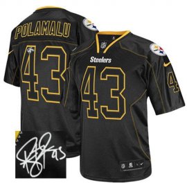 Nike Pittsburgh Steelers #43 Troy Polamalu Lights Out Black Mens Stitched NFL Elite Autographed Jersey