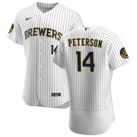 Milwaukee Brewers #14 Jace Peterson Mens Nike White Home 2020 Authentic Player MLB Jersey