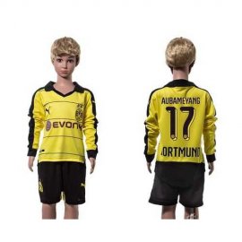 Dortmund #17 Aubameyang Home Long Sleeves Kid Soccer Club Jersey