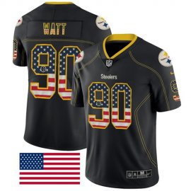 Nike Pittsburgh Steelers #90 T. J. Watt Black Mens Stitched NFL Limited Rush USA Flag Jersey