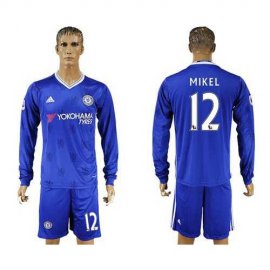Chelsea #12 Mikel Home Long Sleeves Soccer Club Jersey