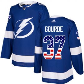 Adidas Tampa Bay Lightning #37 Yanni Gourde Blue Home Authentic USA Flag Stitched Youth NHL Jersey