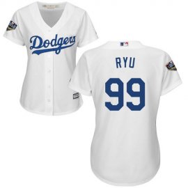 Los Angeles Dodgers #99 Hyun-Jin Ryu White Home 2018 World Series Womens Stitched MLB Jersey