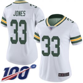 Nike Green Bay Packers #33 Aaron Jones White Womens Stitched NFL 100th Season Vapor Limited Jersey
