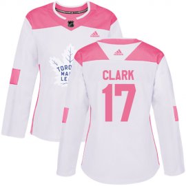 Adidas Toronto Maple Leafs #17 Wendel Clark White/Pink Authentic Fashion Womens Stitched NHL Jersey
