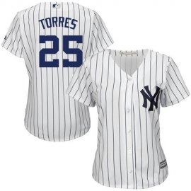 New York Yankees #25 Gleyber Torres White Strip Home Womens Stitched MLB Jersey