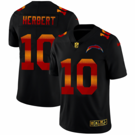 Los Angeles Chargers #10 Justin Herbert Mens Black Nike Red Orange Stripe Vapor Limited NFL Jersey