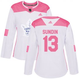 Adidas Toronto Maple Leafs #13 Mats Sundin White/Pink Authentic Fashion Womens Stitched NHL Jersey