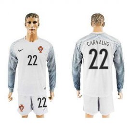 Portugal #22 Carvalho White Goalkeeper Long Sleeves Soccer Country Jersey