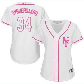 New York Mets #34 Noah Syndergaard White/Pink Fashion Womens Stitched MLB Jersey