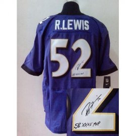 Nike Baltimore Ravens #52 Ray Lewis Purple Team Color Mens Stitched NFL Elite Autographed Jersey