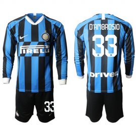 Inter Milan #33 DAmbrosio Home Long Sleeves Soccer Club Jersey
