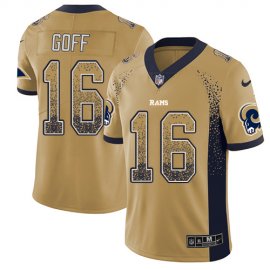 Nike Los Angeles Rams #16 Jared Goff Gold Mens Stitched NFL Limited Rush Drift Fashion Jersey