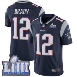 Nike New England Patriots #12 Tom Brady Navy Blue Team Color Super Bowl LIII Bound Youth Stitched NFL Vapor Untouchable Limited Jersey