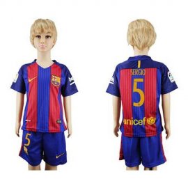 Barcelona #5 Sergio Home Kid Soccer Club Jersey