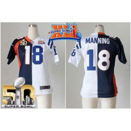 Nike Indianapolis Colts #18 Peyton Manning Blue/White Super Bowl XLI & Super Bowl 50 Womens Stitched NFL Elite Split Denver Broncos Jersey