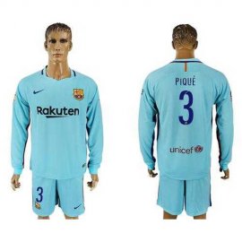 Barcelona #3 Pique Away Long Sleeves Soccer Club Jersey