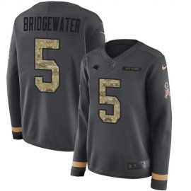 Nike Carolina Panthers #5 Teddy Bridgewater Anthracite Salute to Service Womens Stitched NFL Limited Therma Long Sleeve Jersey