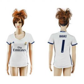 Womens Real Madrid #1 Navas Home Soccer Club Jersey
