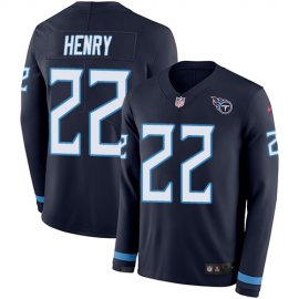 Nike Tennessee Titans #22 Derrick Henry Navy Blue Team Color Mens Stitched NFL Limited Therma Long Sleeve Jersey