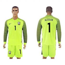 Brazil #1 Alisson Green Long Sleeves Goalkeeper Soccer Country Jersey