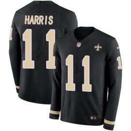 Nike New Orleans Saints #11 Deonte Harris Black Team Color Mens Stitched NFL Limited Therma Long Sleeve Jersey