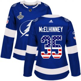 Adidas Tampa Bay Lightning #35 Curtis McElhinney Blue Home Authentic USA Flag Womens 2020 Stanley Cup Champions Stitched NHL Jersey