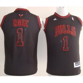 Youth Chicago Bulls #1 Derrick Rose Black With Red No. Stitched NBA Jersey