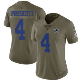 Nike Dallas Cowboys #4 Dak Prescott Olive Womens Stitched NFL Limited 2017 Salute to Service Jersey