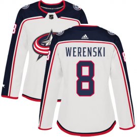 Adidas Columbus Blue Jackets #8 Zach Werenski White Road Authentic Womens Stitched NHL Jersey
