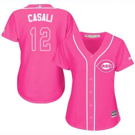 Cincinnati Reds #12 Curt Casali Pink Fashion Womens Stitched MLB Jersey