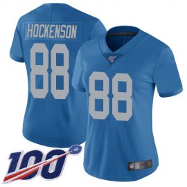 Nike Detroit Lions #88 T.J. Hockenson Blue Throwback Womens Stitched NFL 100th Season Vapor Limited Jersey