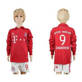 Bayern Munchen #9 Lewandowski Home Long Sleeves Kid Soccer Club Jersey