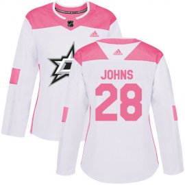 Adidas Dallas Stars #28 Stephen Johns White/Pink Authentic Fashion Womens Stitched NHL Jersey